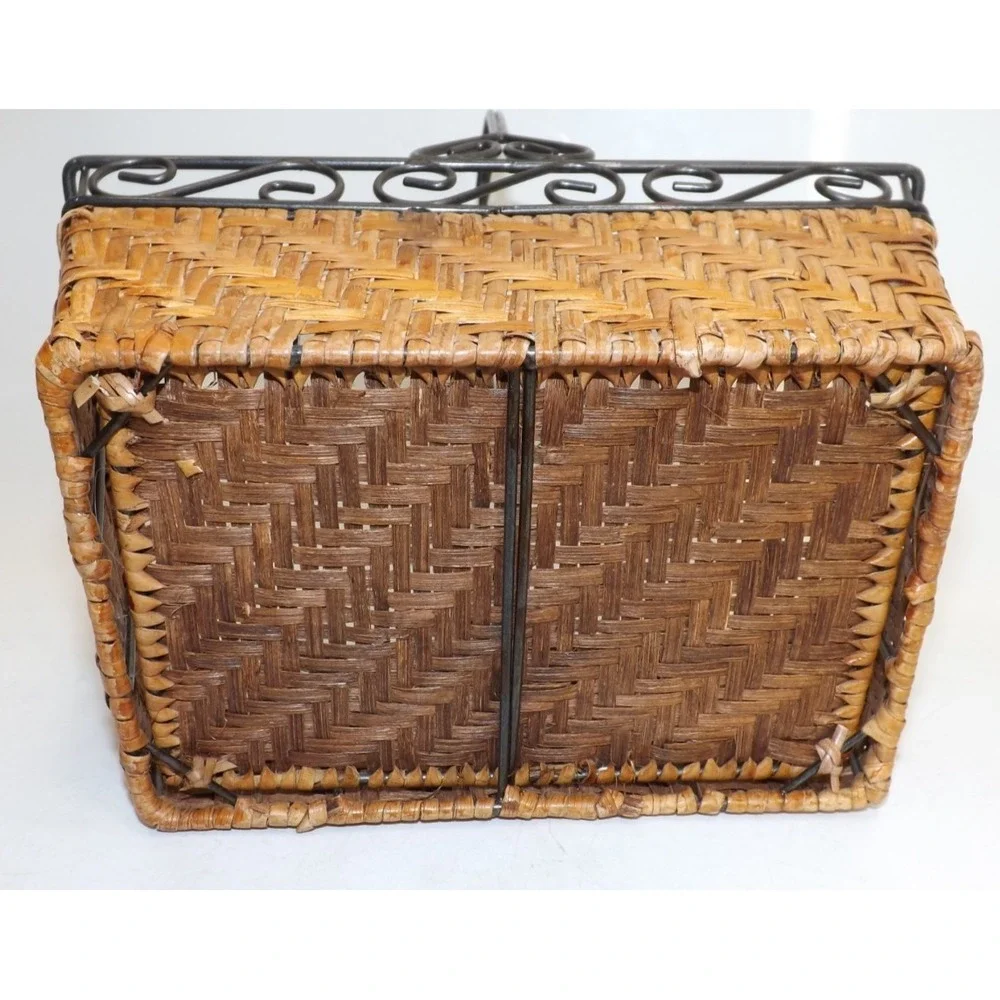 Scrollwork Metal & Woven Wicker Handle Basket - 7x11 x 5